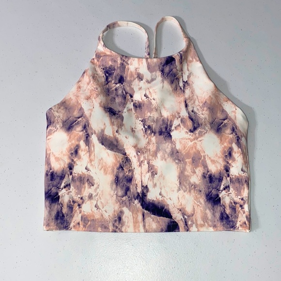 Old Navy Women’s Athletic Gym Crop Top With Built In Bra Marble Print Size Small - Picture 1 of 9